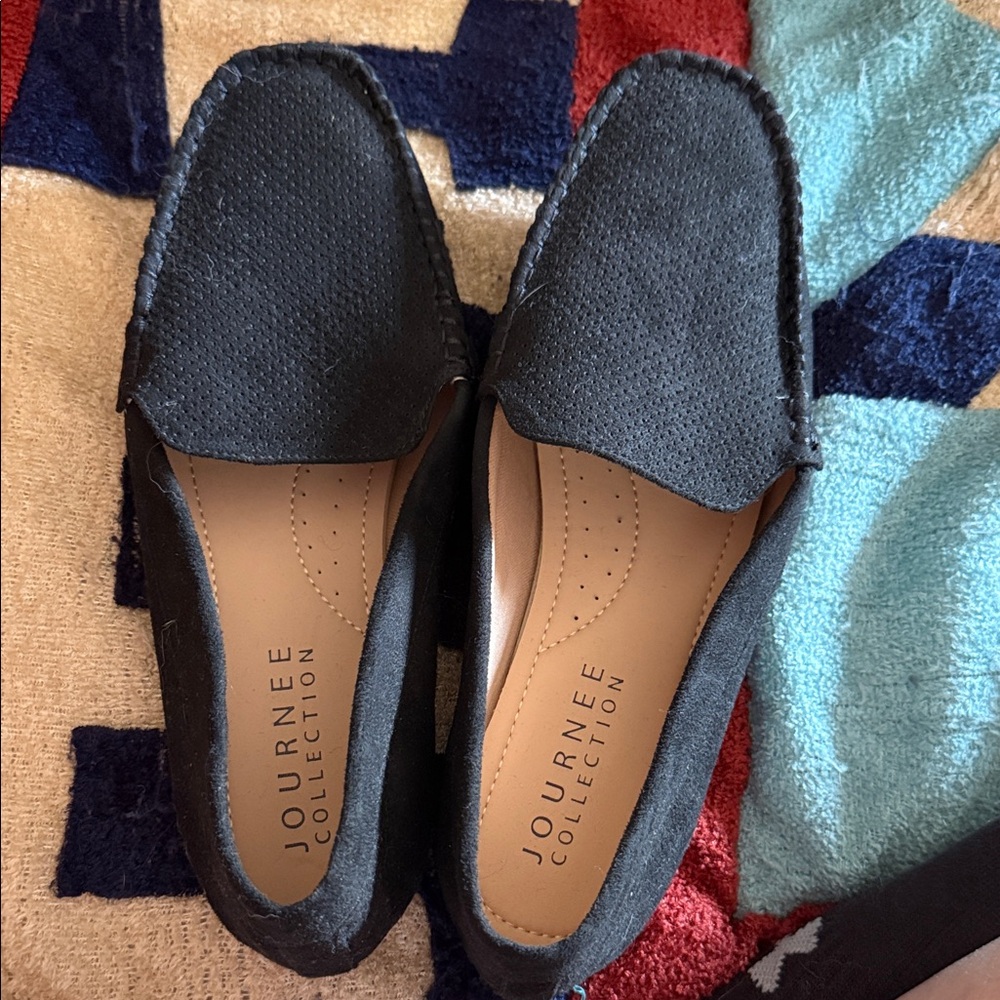 Journee Collection Black Suede Slip-On Loafers
